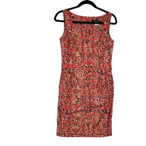 Peruvian Connection Dress Size 4 Pima Cotton Red Coral Floral Shift V Neck